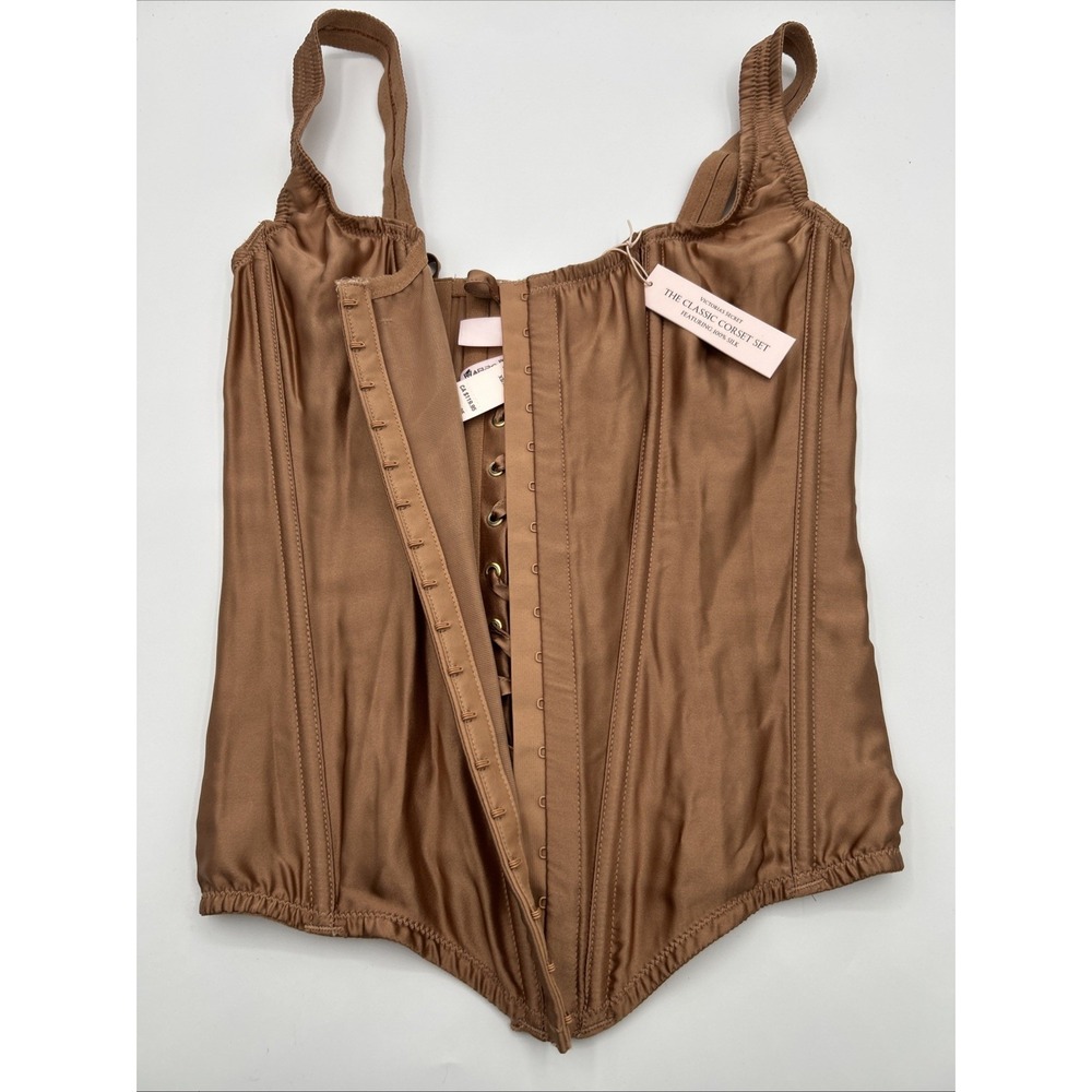 Victoria's Secret The Classic Corset Brown Caramel Small 100% Silk One Piece NWT - Picture 4 of 8